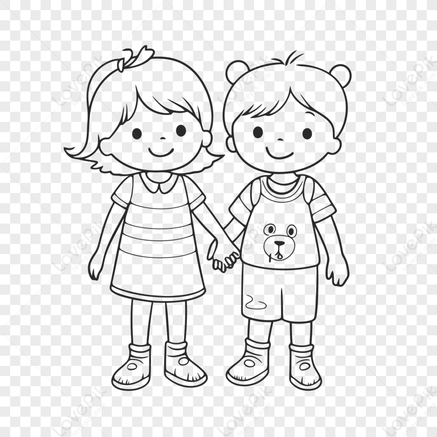 Two Friends Holding Hands Coloring Pages Outline Sketch Drawing Vector compassion Black And White cartoon PNG Image Free Download And Clipart Image For Free Download Lovepik 380532671