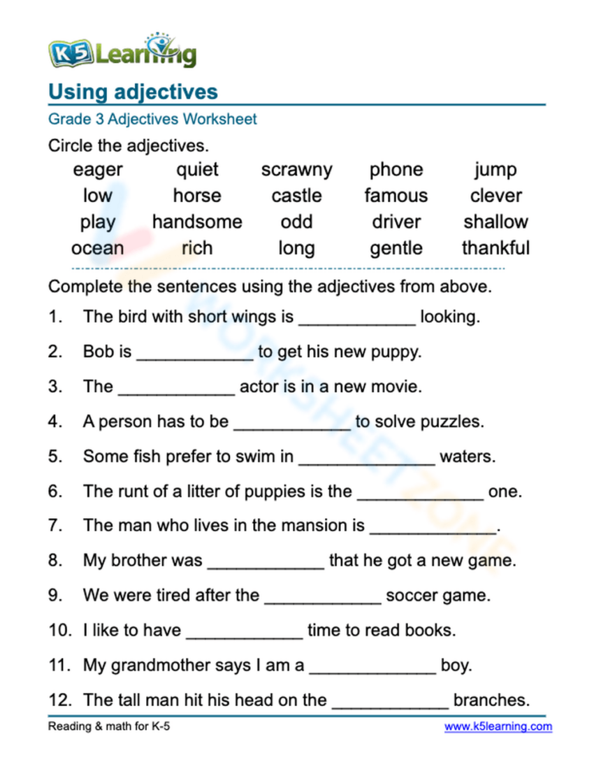 Using Adjectives 5 Worksheet Worksheets Library