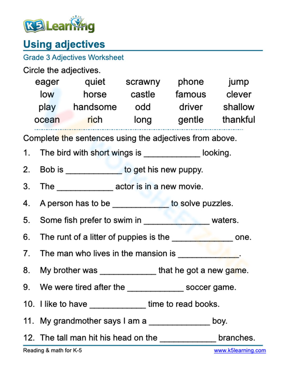 Using Adjectives 5 Worksheet Worksheets Library