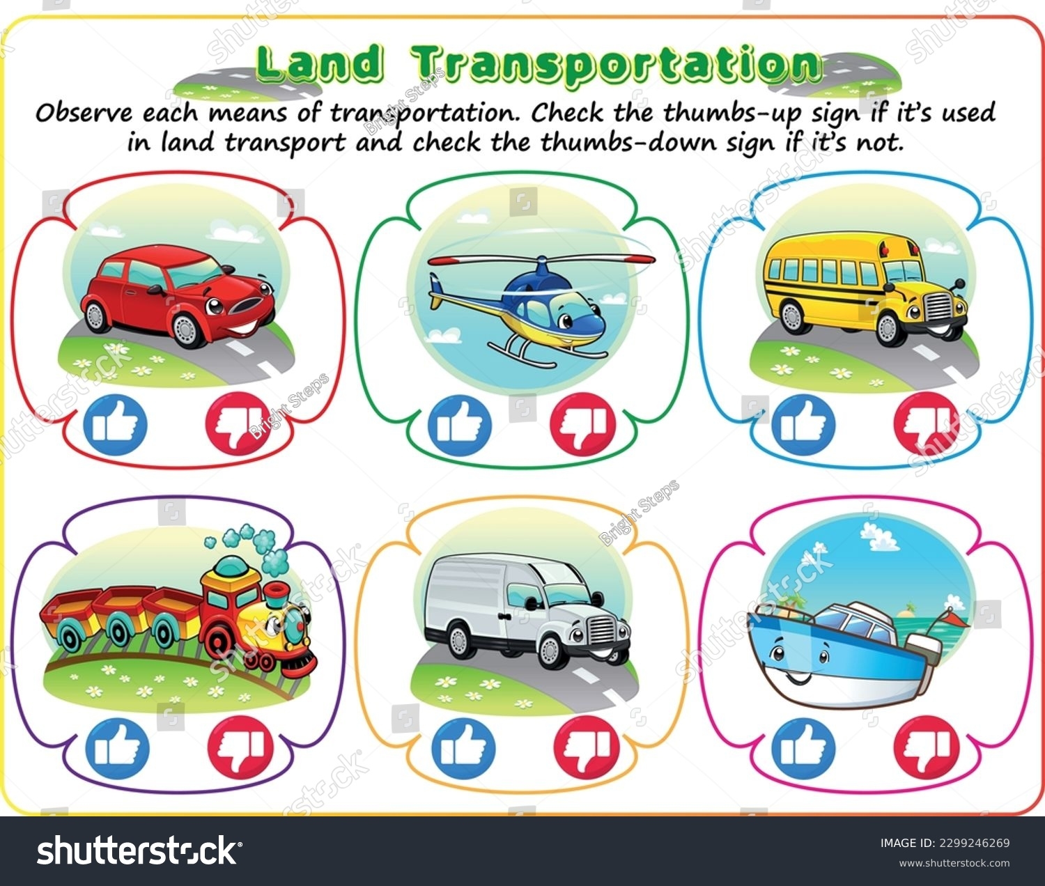 Vektor Stok Logic Land Transportation Worksheet Childrens Educational Tanpa Royalti 2299246269 Shutterstock