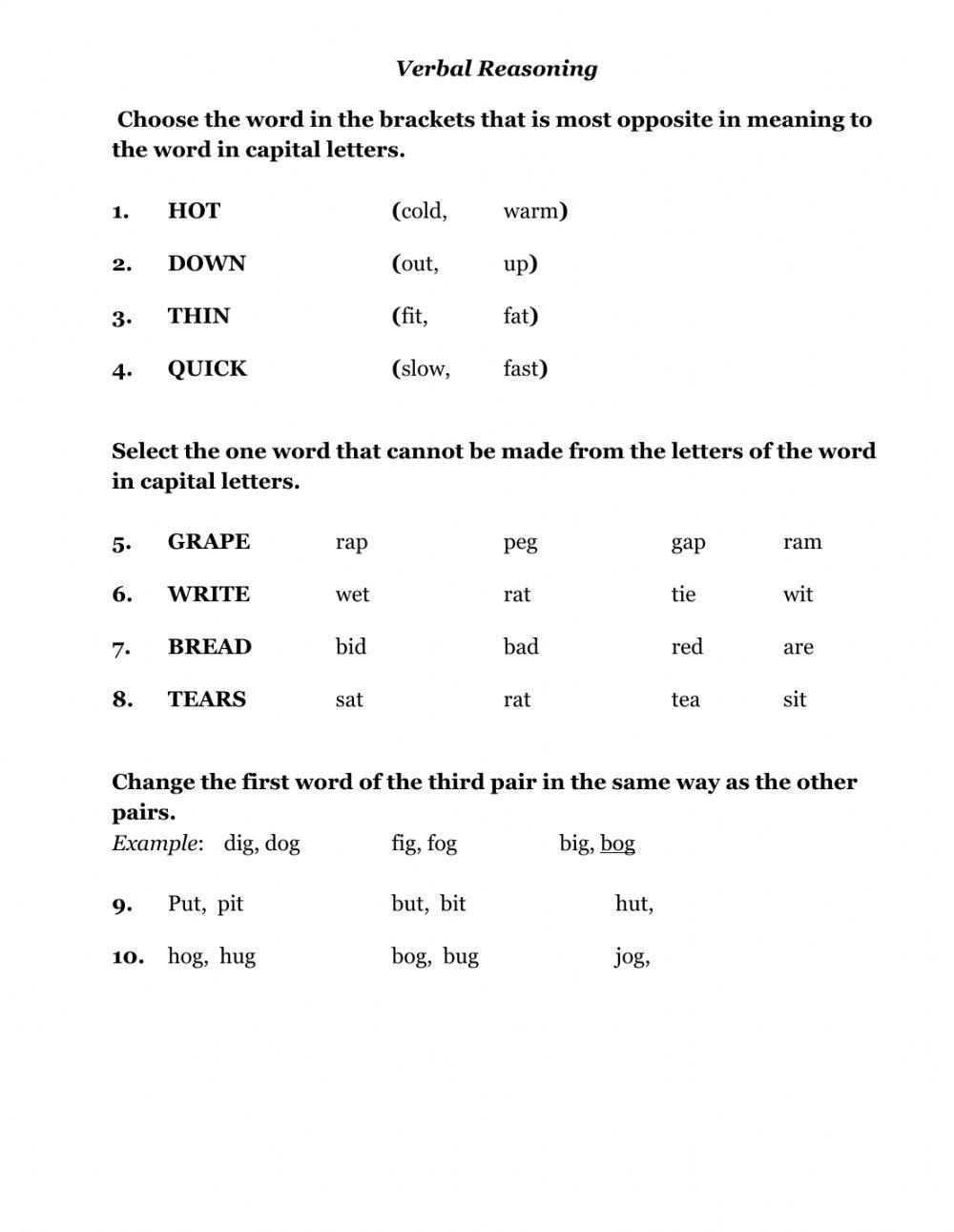 Verbal Reasoning Online Worksheet For Grade1 Live Worksheets Worksheets Library