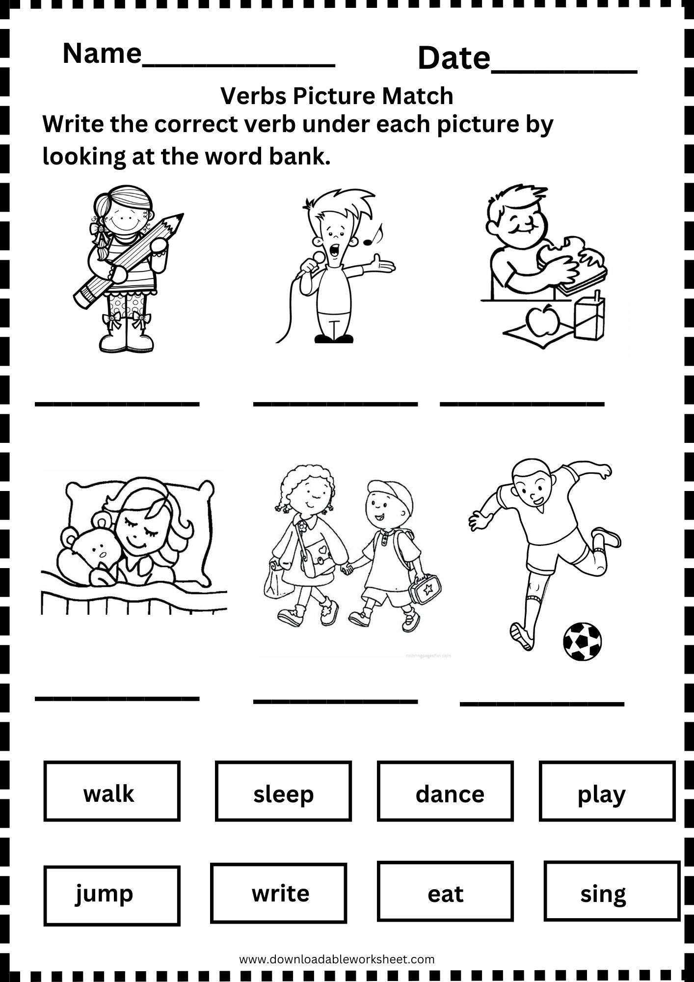 Free Action Words Worksheets For Kindergarten