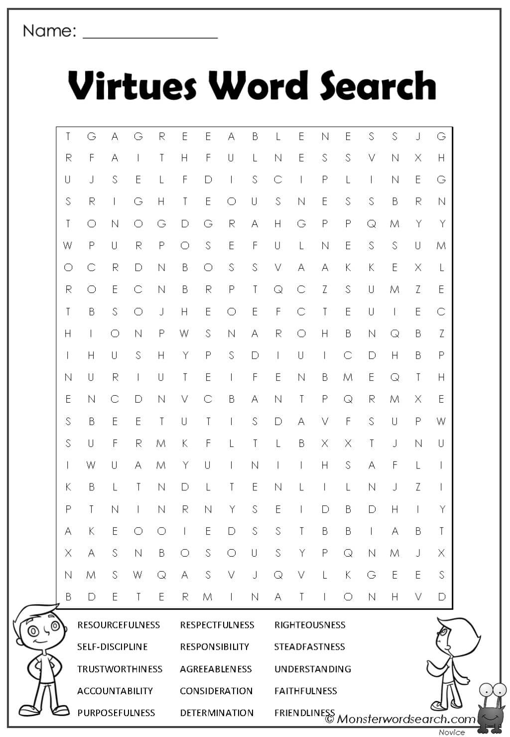 Virtues Word Search Monster Word Search Virtues Word Search Monster Word Search
