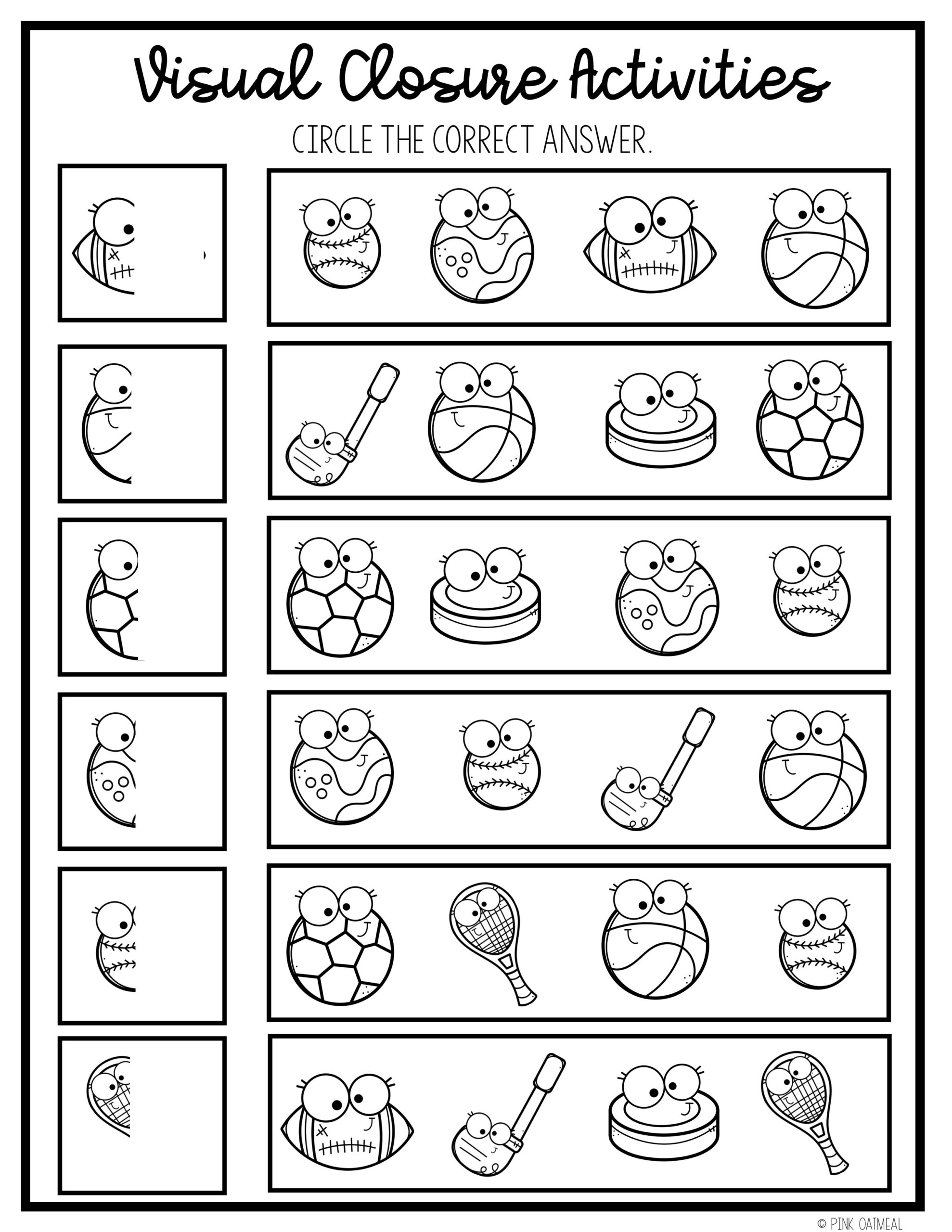 Visual Closure Activity Sheets Pink Oatmeal Shop