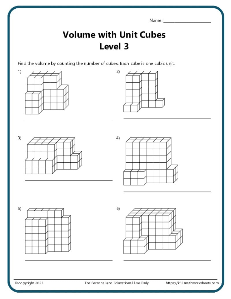 Volume With Unit Cubes K12 Math Worksheets