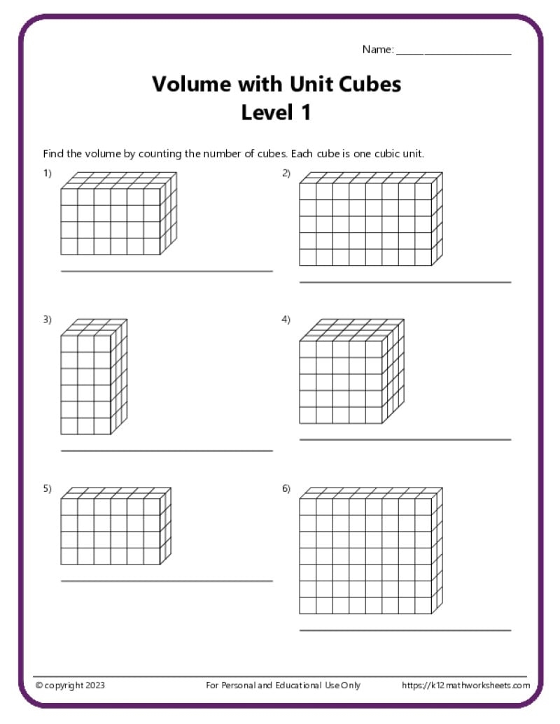 Volume With Unit Cubes K12 Math Worksheets