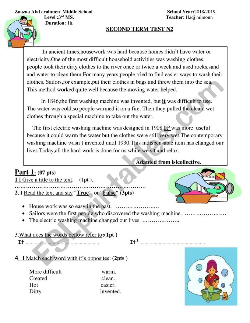 Washing Machine Invention Reading Comprehension ESL Worksheet By Hadj Mel Washing Machine Invention Reading Comprehension ESL Worksheet By Hadj Mel