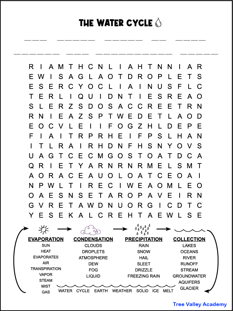 Water Cycle Word Search Tree Valley Academy Water Cycle Word Search Tree Valley Academy