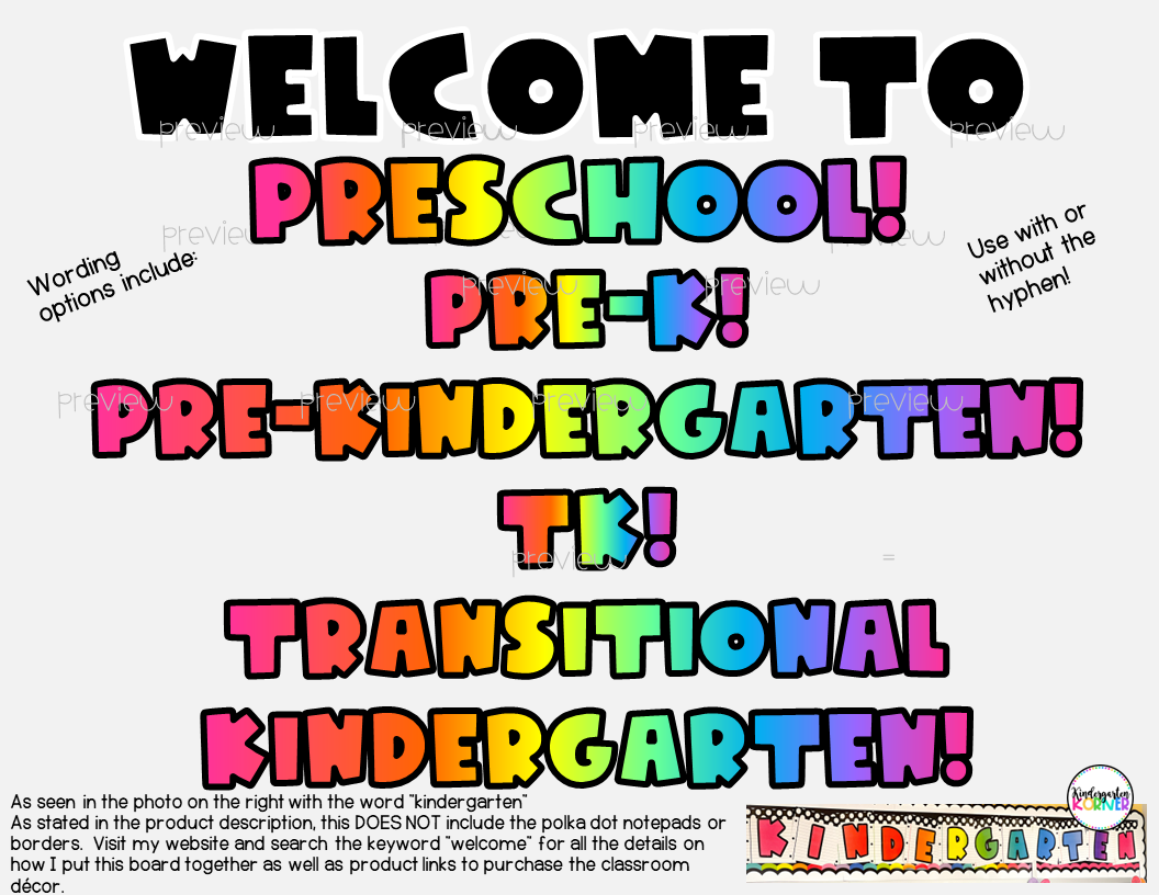Welcome To Pre K Preschool TK Pre Kindergarten Transitional Kindergarten Rainbow Classroom D cor Printable Bulletin Board Set