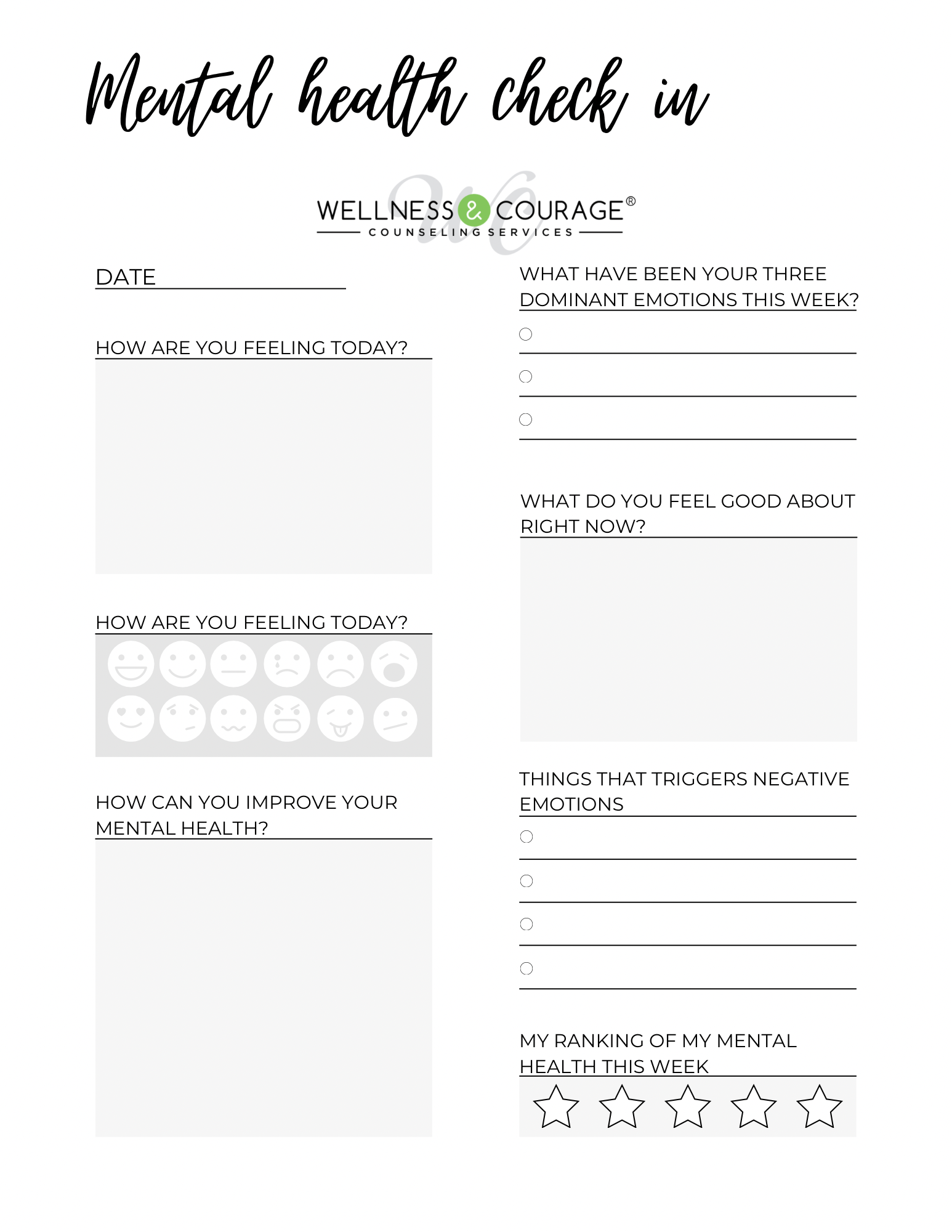 Wellness Courage Self Guided Worksheets Wellness Courage