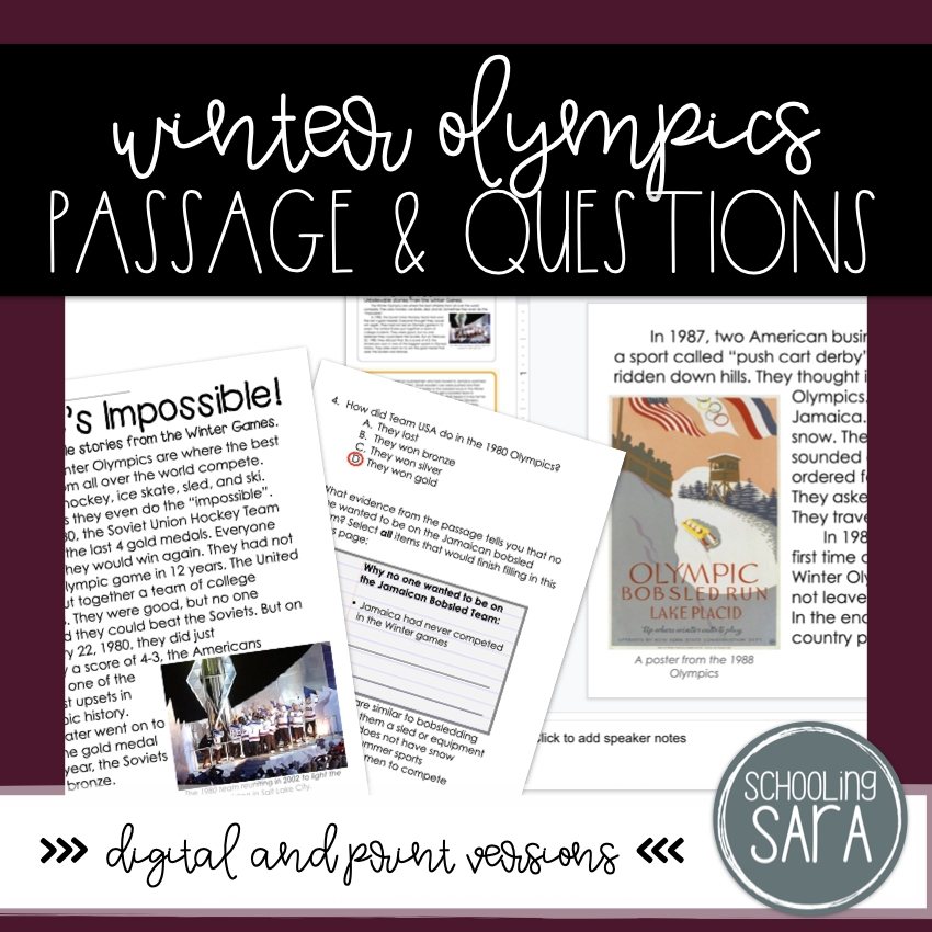 Winter Olympics Reading Passage And Questions Print And Digital