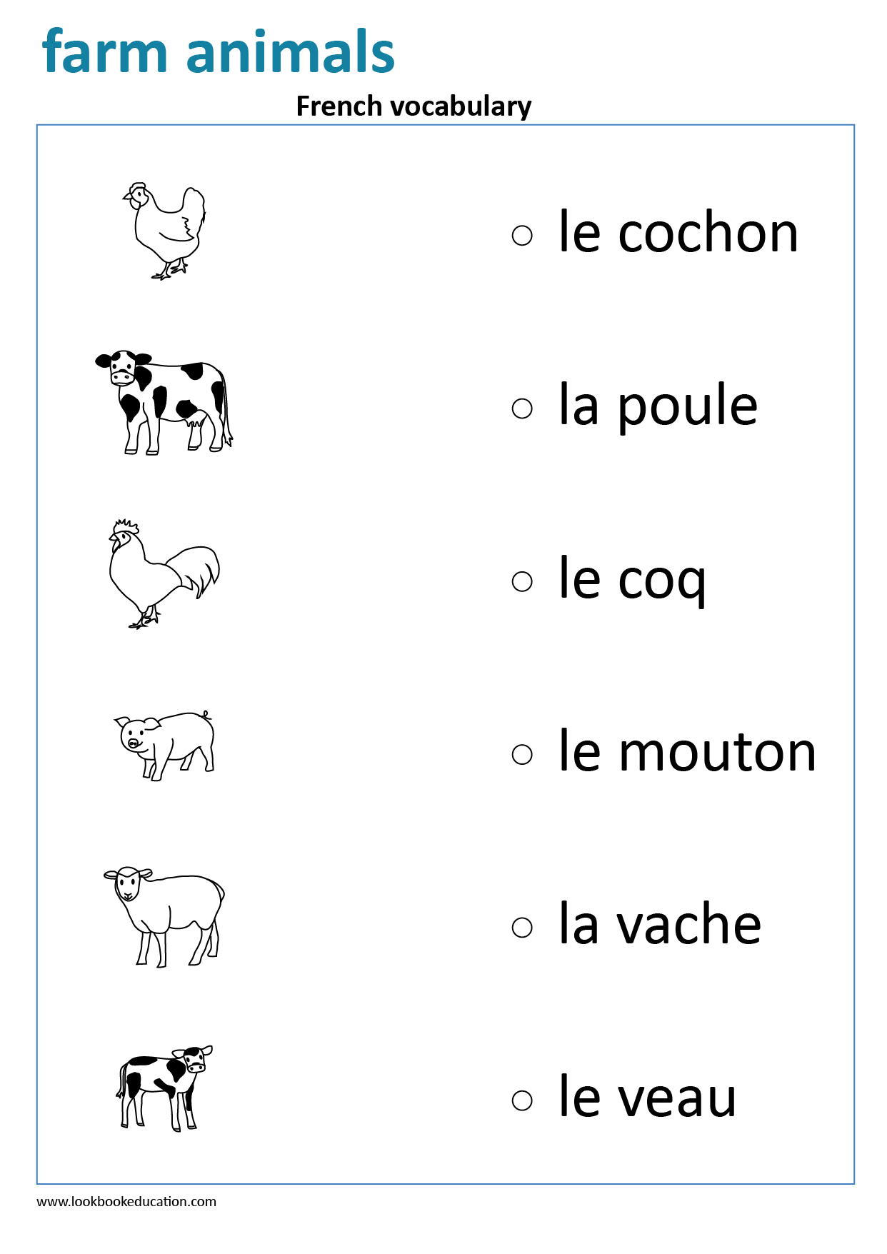 Worksheet French Vocabulary Farm Animals LookbookEducation