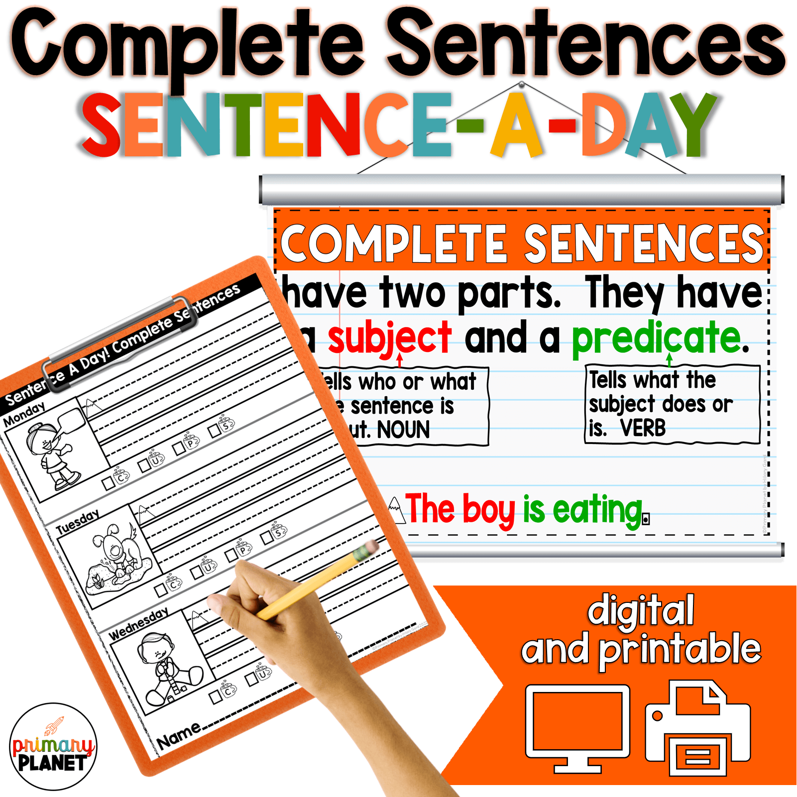 Writing Complete Sentences Mini Lessons Worksheets Subject And Predicate Sentence A Day Primary Planet