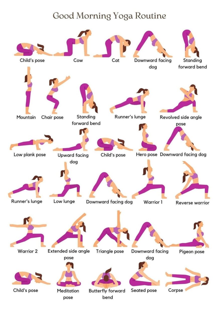 Yoga Poses Daily Exercise Steps Morning Yoga Poses Printable 30 Poses Poster digital Download