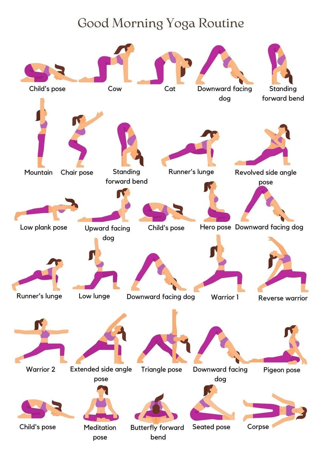 Yoga Poses Daily Exercise Steps Morning Yoga Poses Printable 30 Poses Poster digital Download