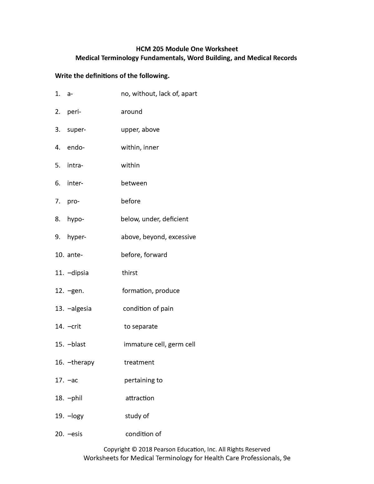 Free Printable Medical Terminology Worksheets Free Printable Medical Terminology Worksheets