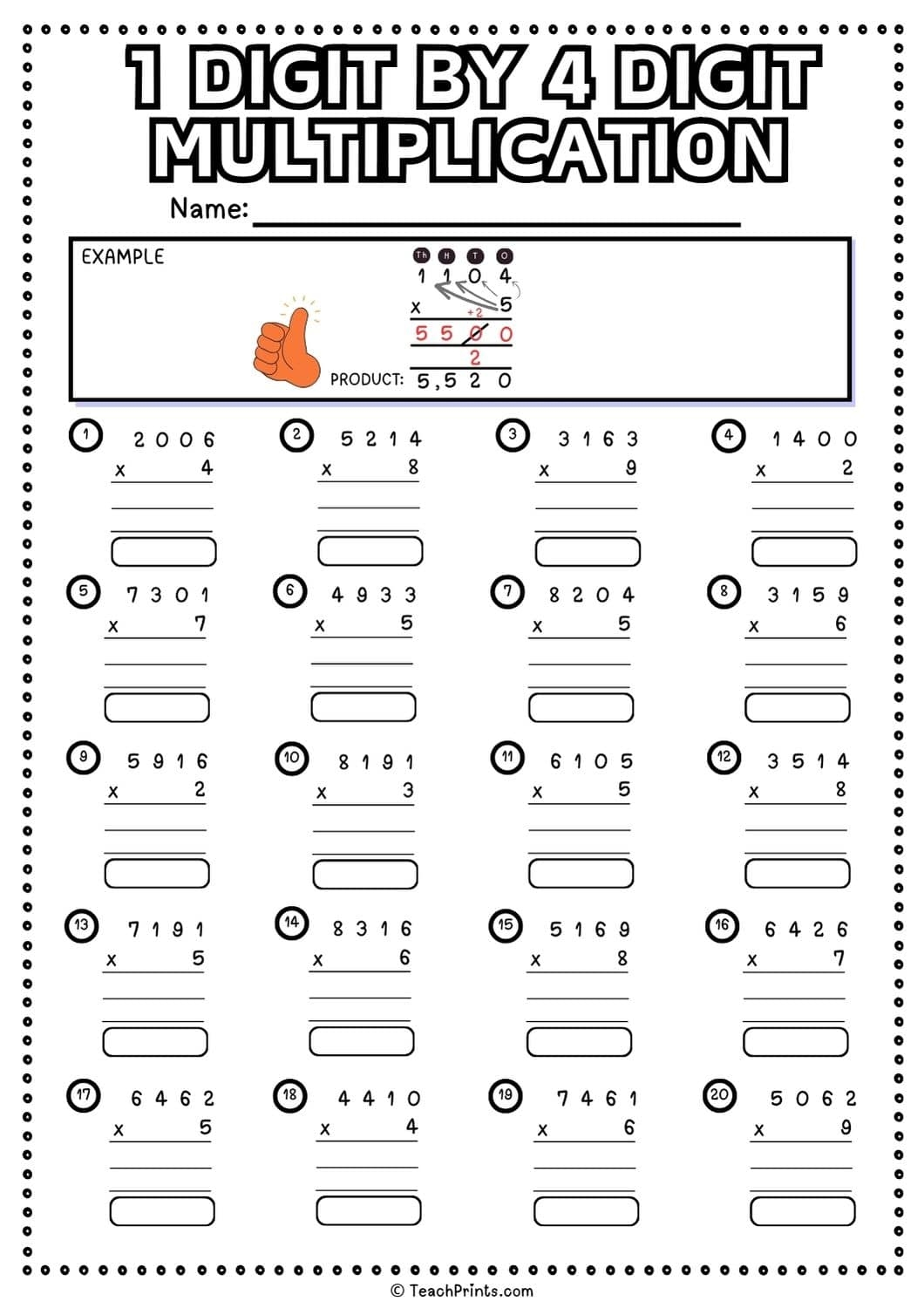 1 Digit By 4 Digit Multiplication Worksheets Teach Prints 1 Digit By 4 Digit Multiplication Worksheets Teach Prints