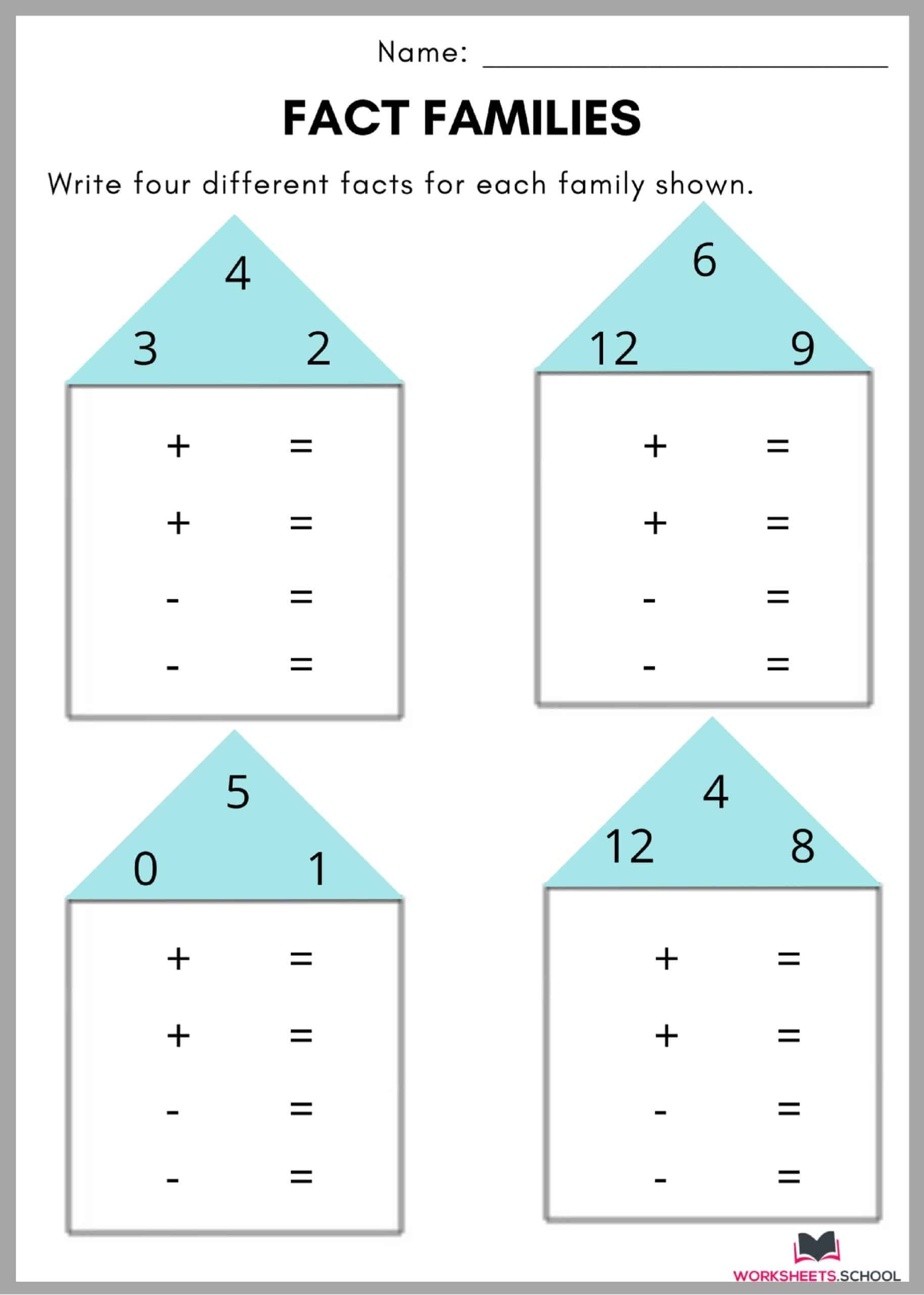 Printable Fact Family Worksheet Printable Fact Family Worksheet