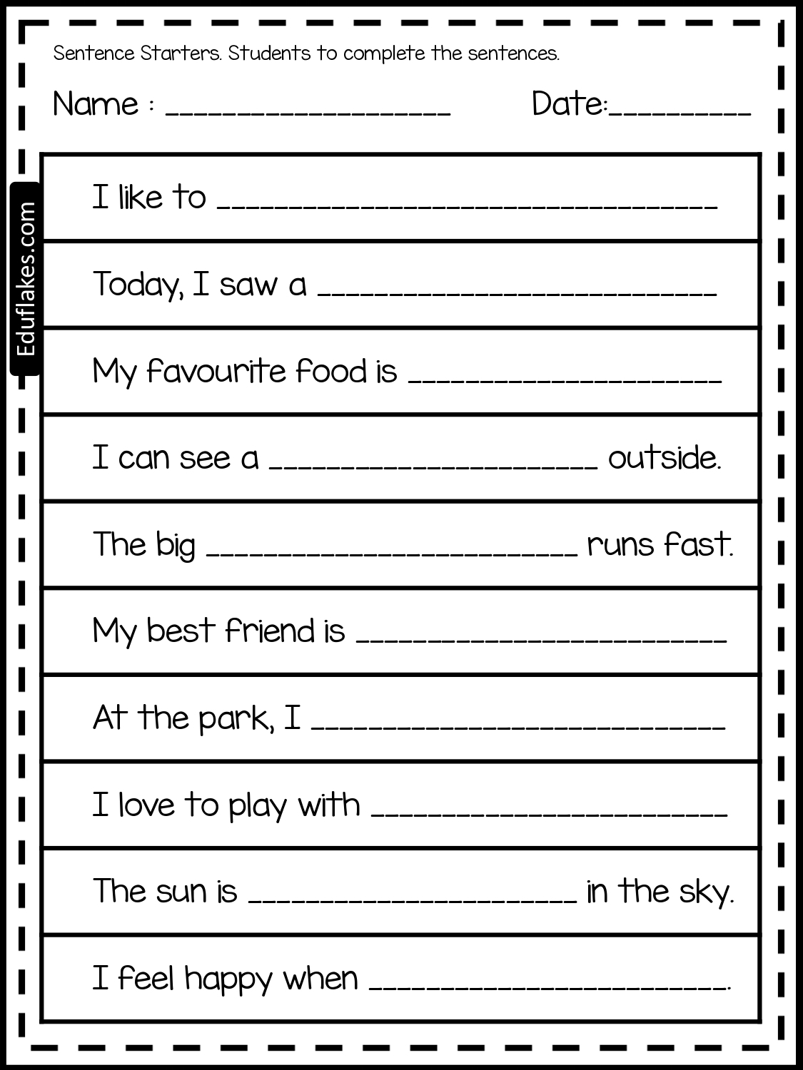 Free Sentences Worksheets For First Grade