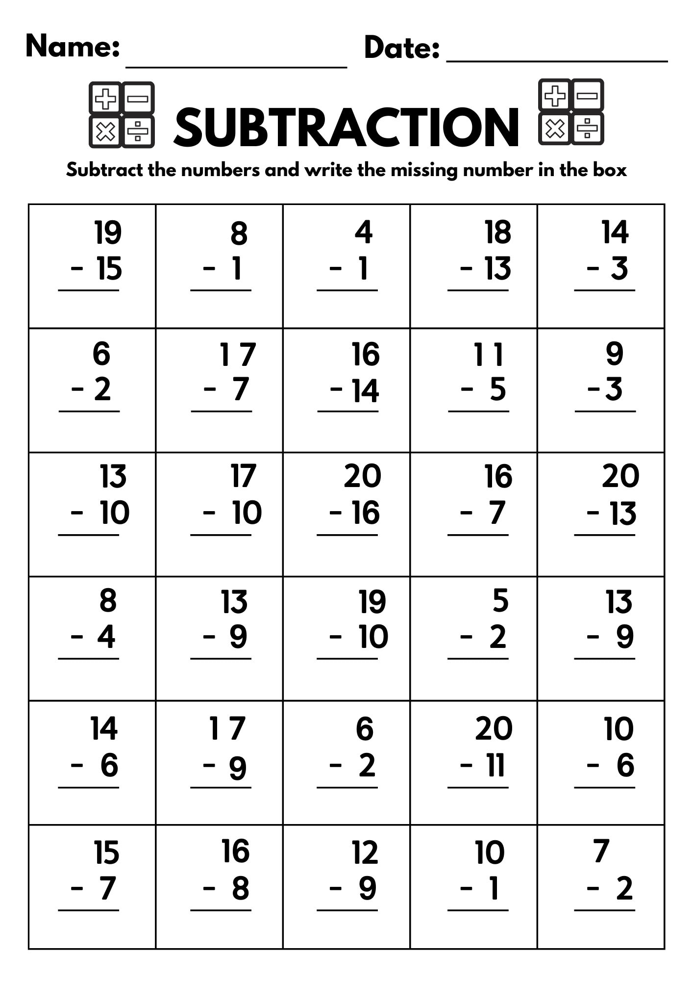 10 Printable Subtraction Fill In The Blanks Worksheets numbers 1 20 For Kindergarten 1st Grade 2nd Grade Math Subtraction Worksheets Etsy 10 Printable Subtraction Fill In The Blanks Worksheets numbers 1 20 For Kindergarten 1st Grade 2nd Grade Math Subtraction Worksheets Etsy
