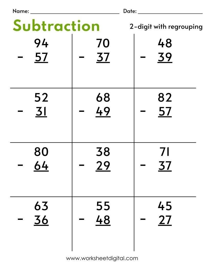 Printable Subtraction Worksheets With Borrowing Printable Subtraction Worksheets With Borrowing