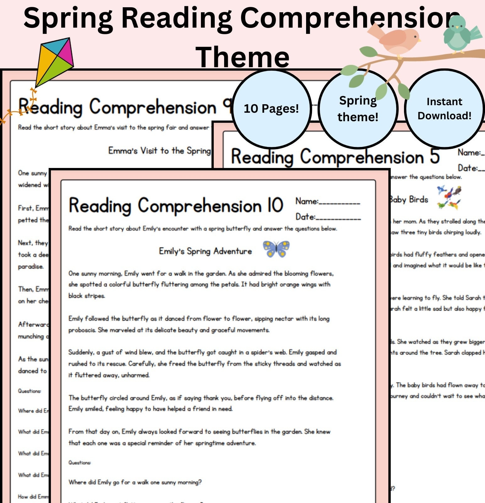 10 Spring Theme Reading Comprehension Worksheet First Grade Second Grade Reading Passages Instant Download PDF Spring Learning Etsy 10 Spring Theme Reading Comprehension Worksheet First Grade Second Grade Reading Passages Instant Download PDF Spring Learning Etsy