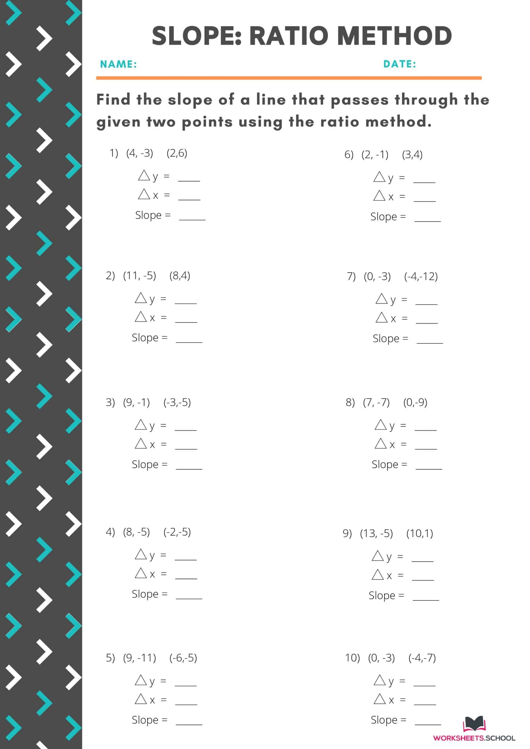 Printable Math Worksheets Slope Printable Math Worksheets Slope