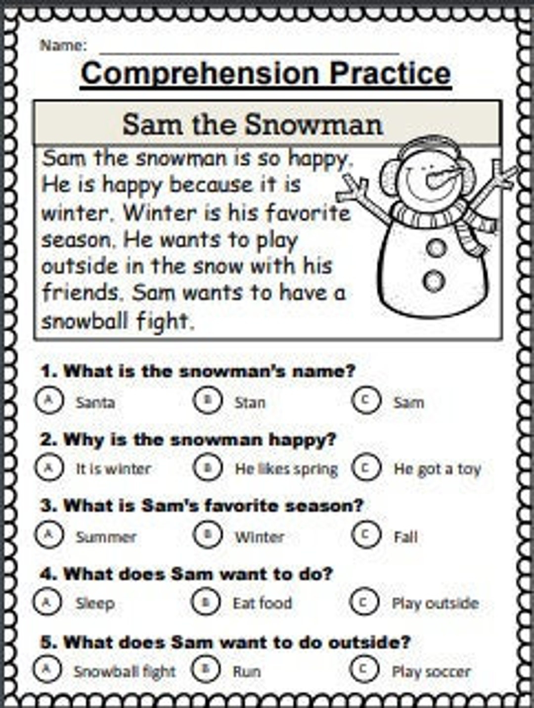Winter Comprehension Worksheets Free 2nd Grade