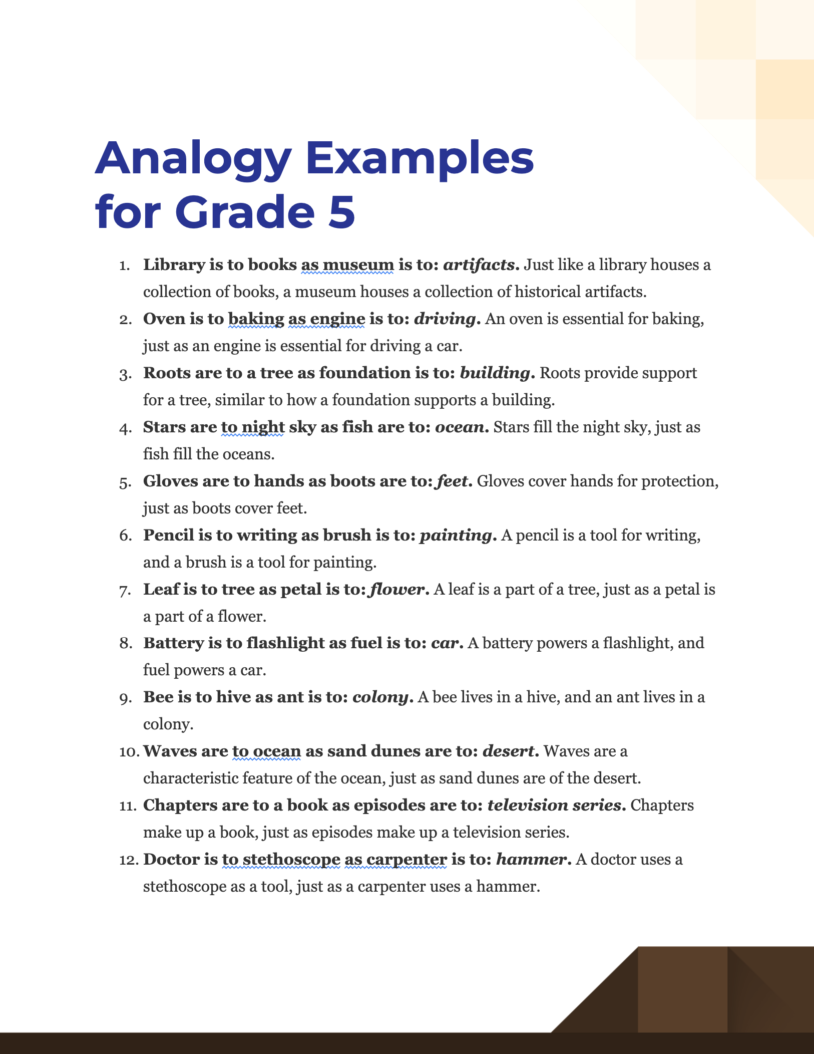 Free Analogy Worksheets For 5th Grade