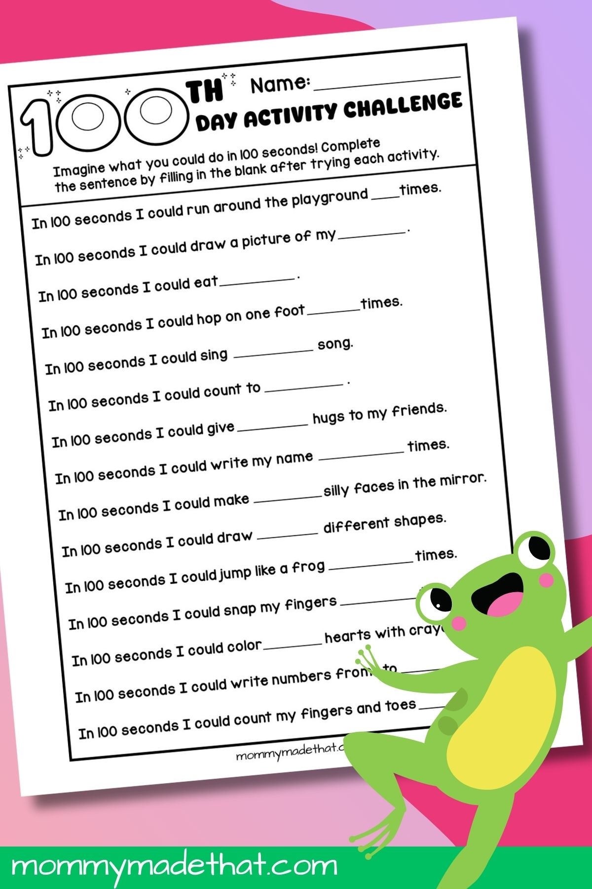 100th Day Of School Printable Worksheets