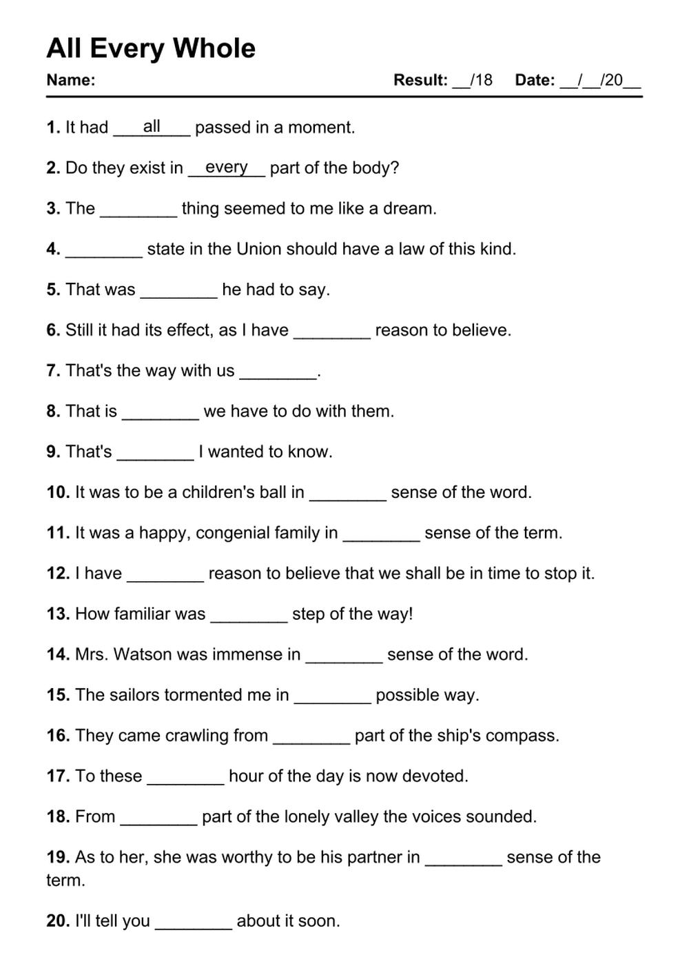 101 All Every Whole PDF Worksheets With Answers Grammarism 101 All Every Whole PDF Worksheets With Answers Grammarism