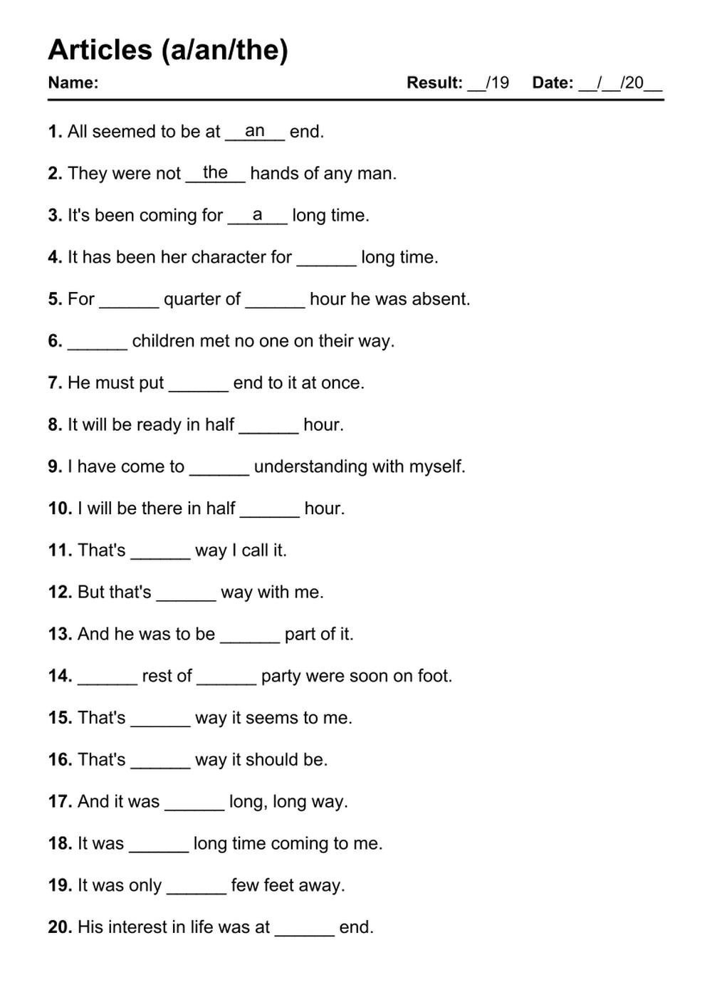 101 Articles PDF Worksheets With Answers 2145 Exercises Grammarism