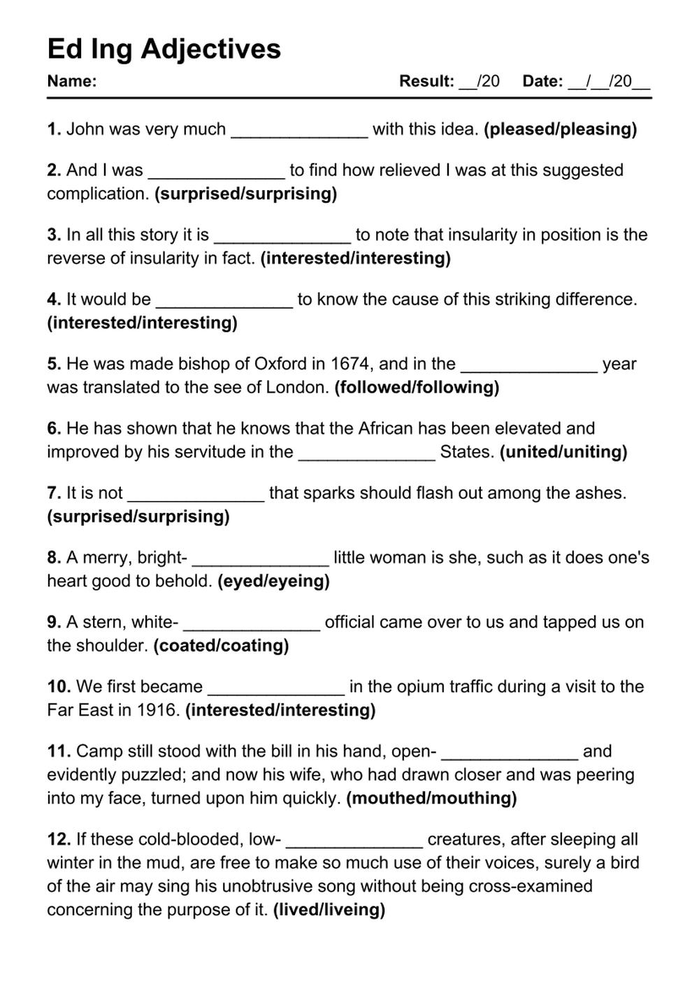 101 Ed Ing Adjectives PDF Worksheets With Answers Grammarism