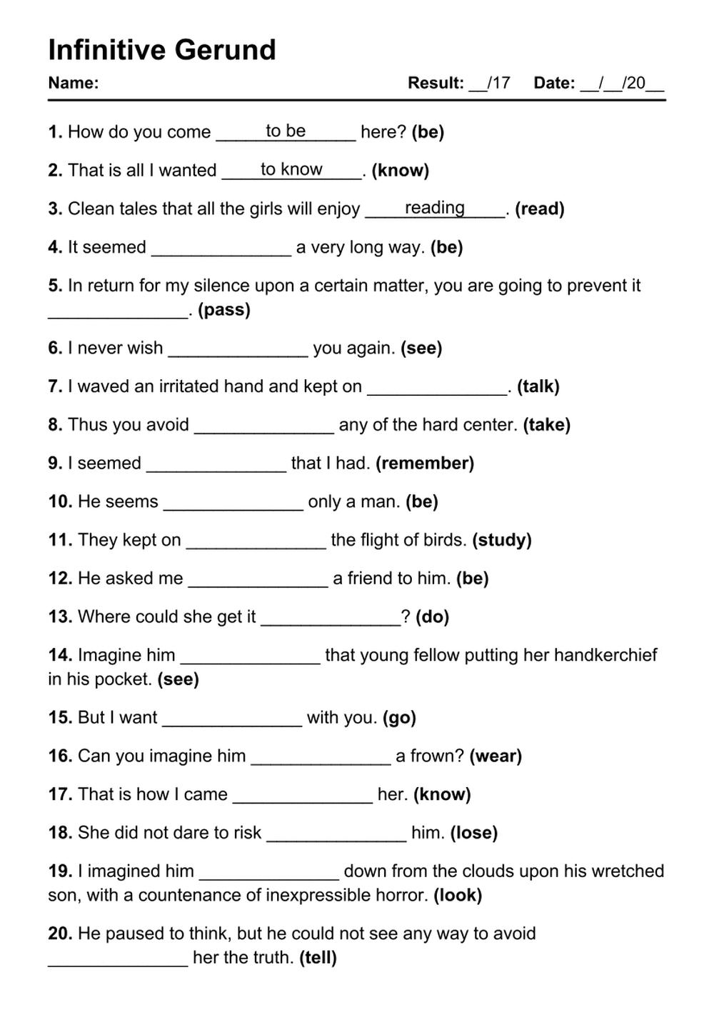 101 Infinitive Gerund PDF Worksheets With Answers Grammarism