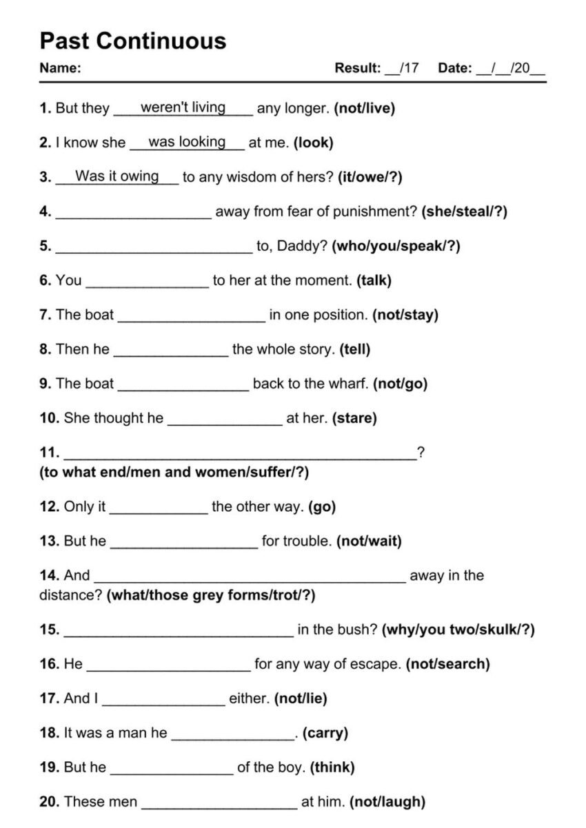 101 Past Continuous PDF Worksheets With Answers Grammarism