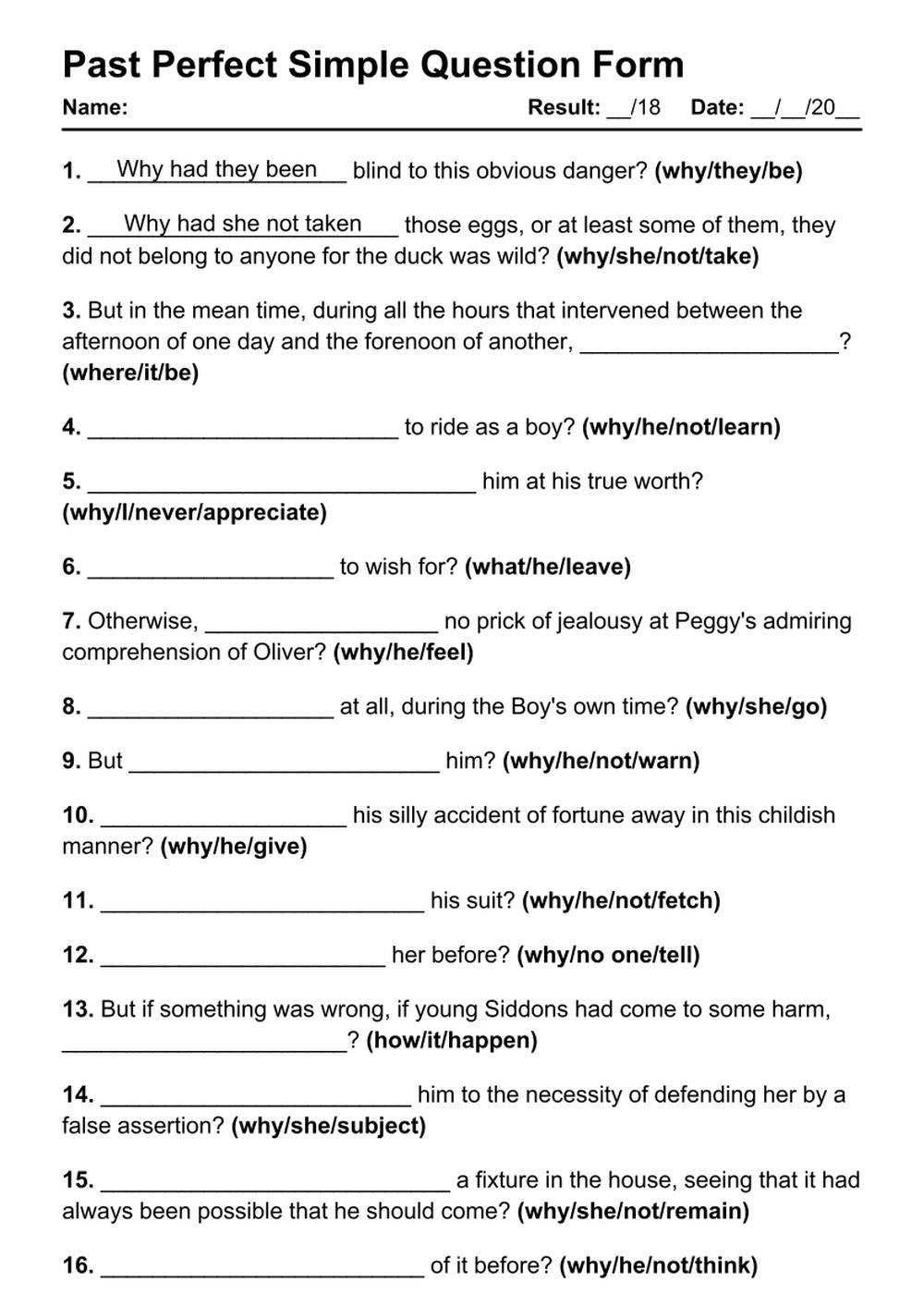 101 Past Perfect Question PDF Worksheets With Answers Grammarism 101 Past Perfect Question PDF Worksheets With Answers Grammarism