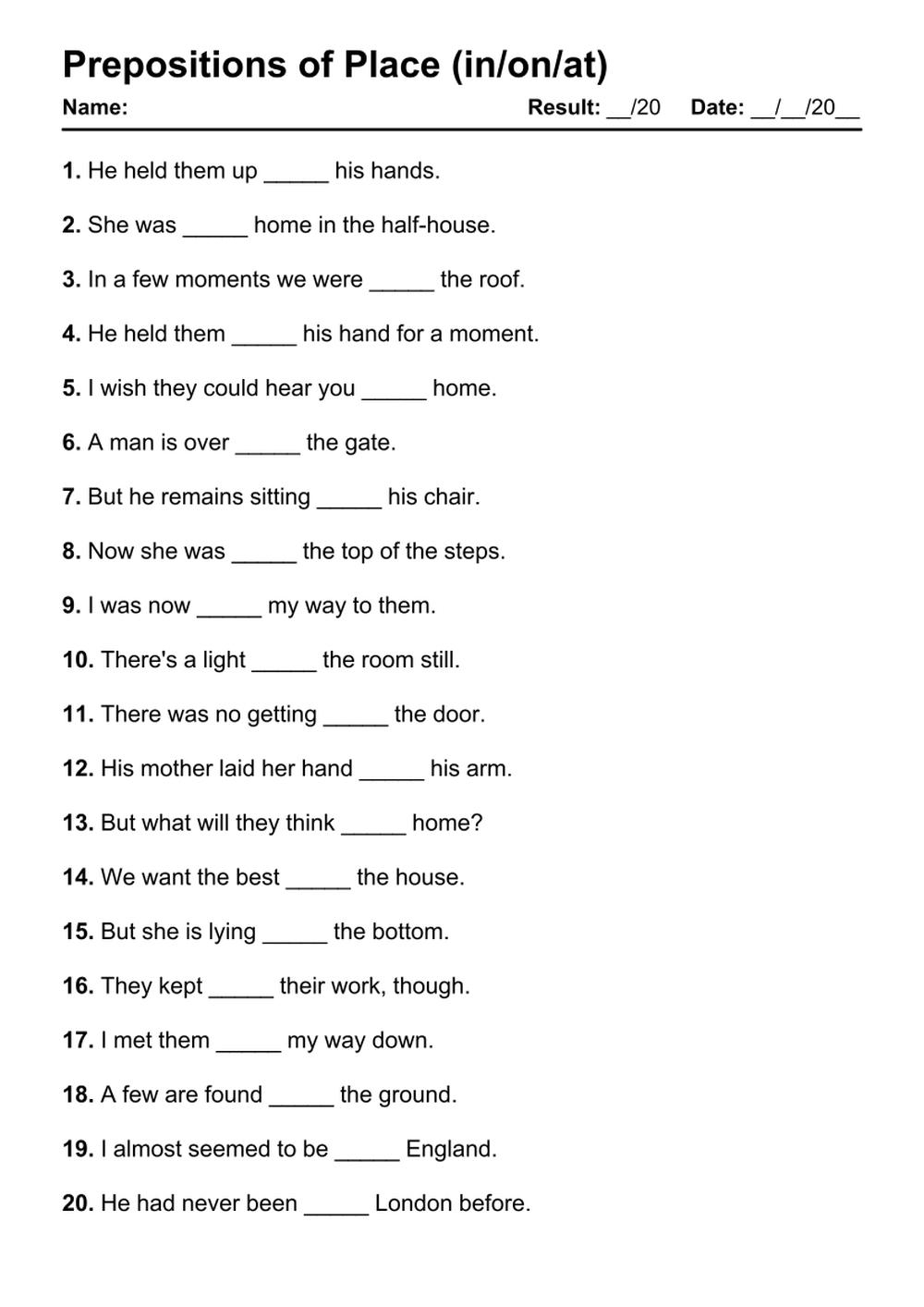 101 Prepositions Of Place PDF Worksheets With Answers Grammarism