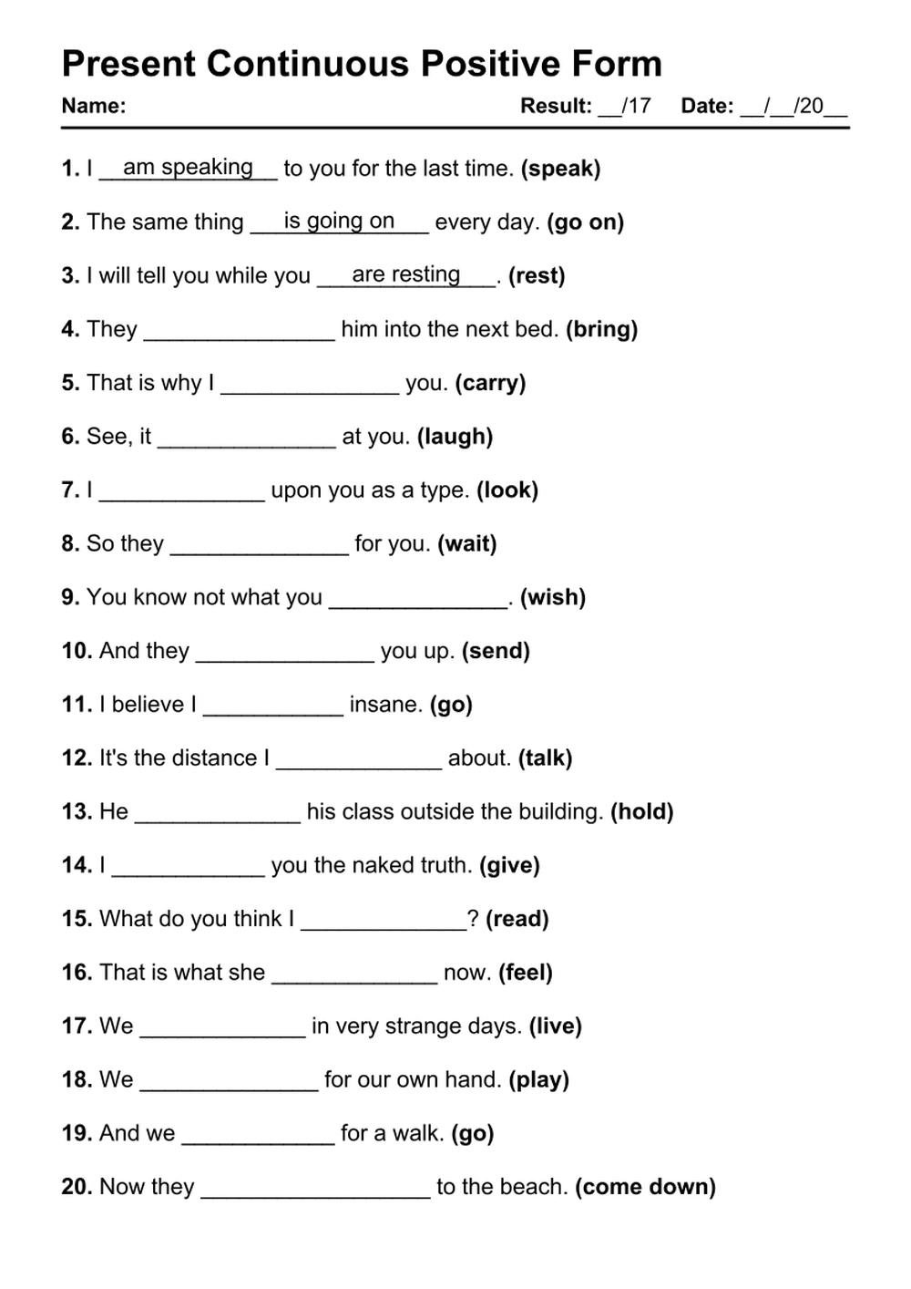 101 Present Continuous Positive PDF Worksheets With Answers Grammarism 101 Present Continuous Positive PDF Worksheets With Answers Grammarism