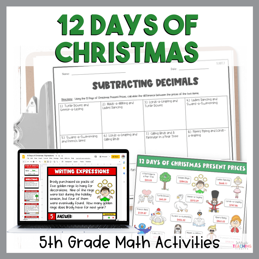 12 Days Of Christmas Math Activities Terry s Teaching Tidbits