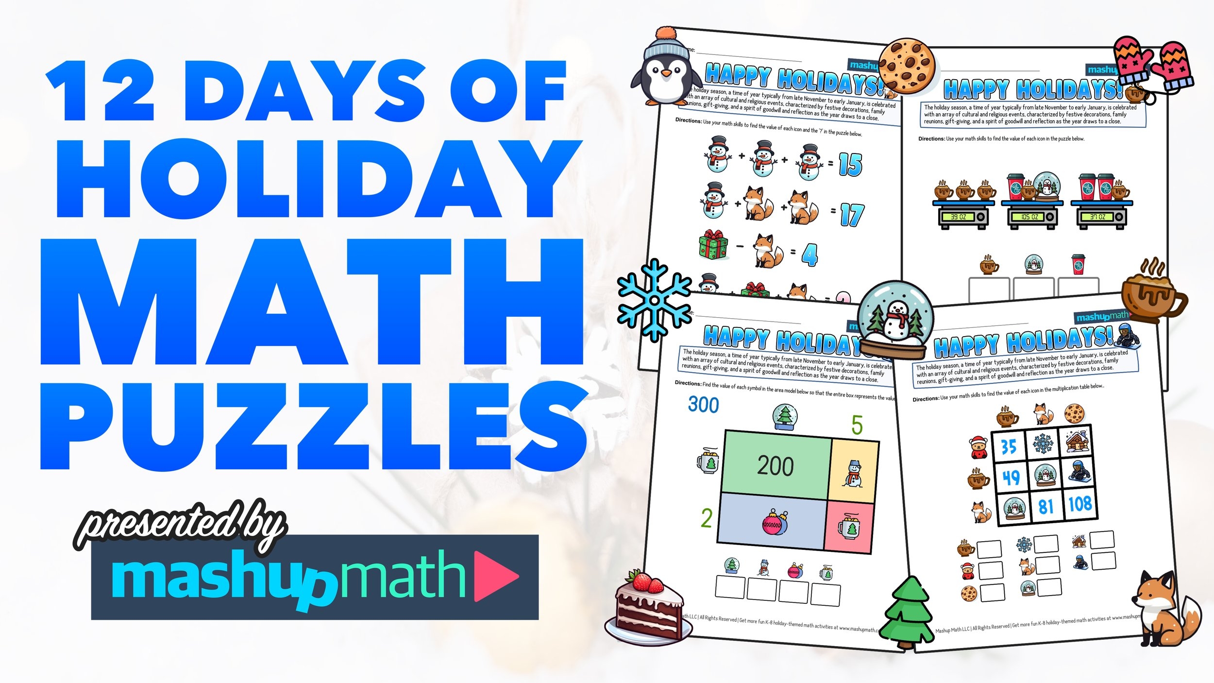 12 Days Of Holiday Math Puzzles Printable K 8 Worksheets Mashup Math