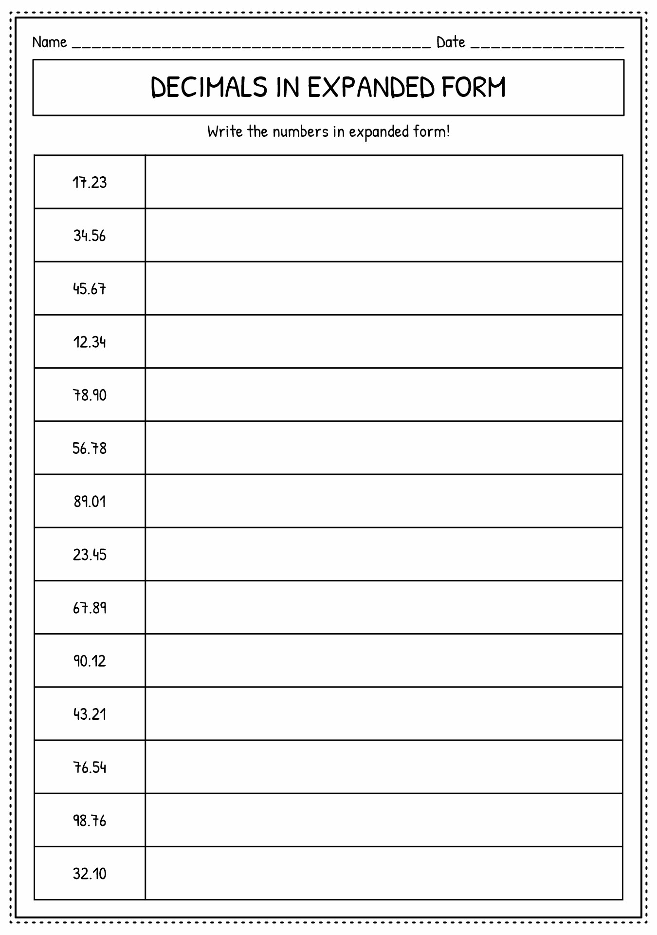 Free Printable Expanded Notation Worksheets