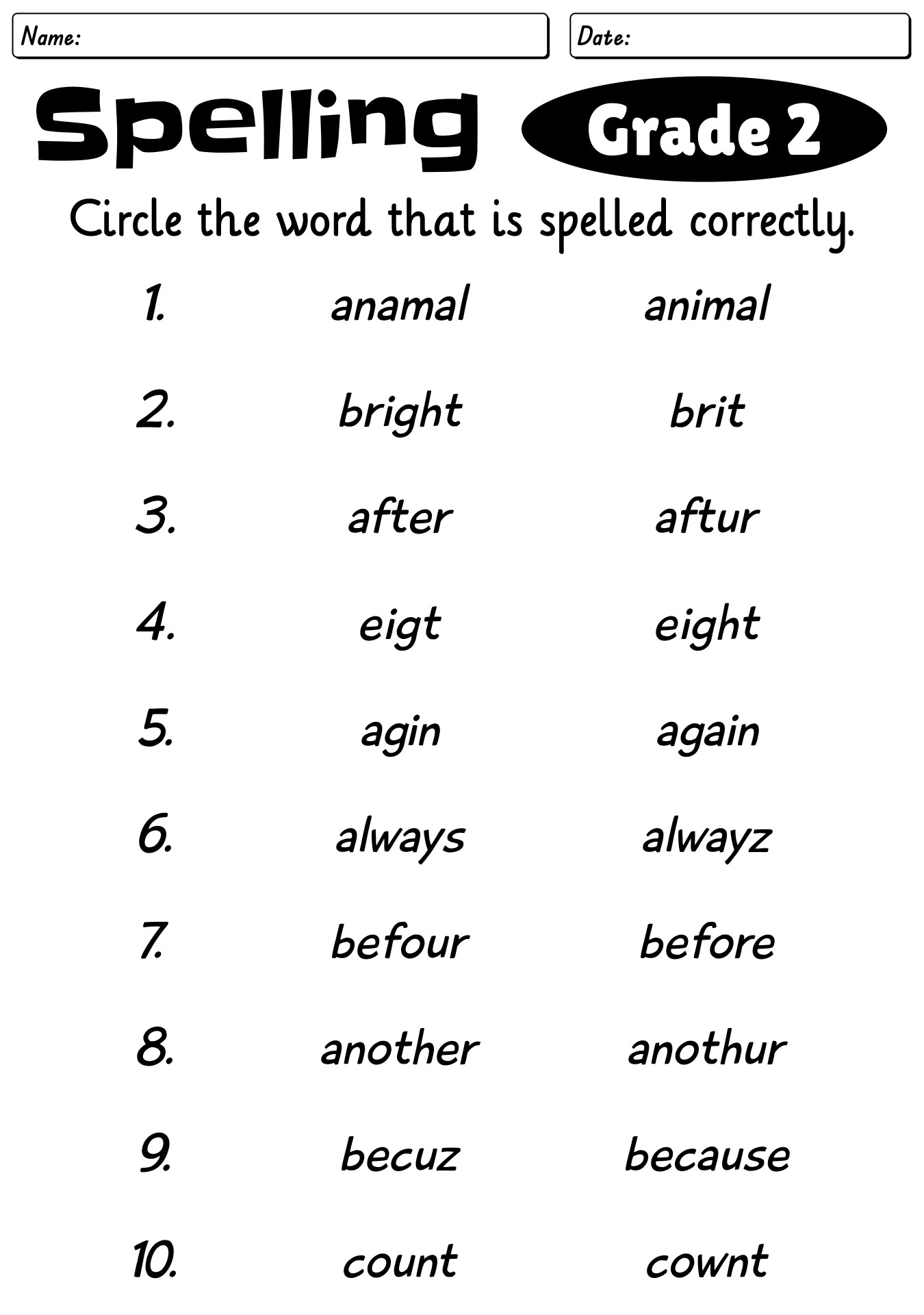Printable Spelling Worksheets Grade 2