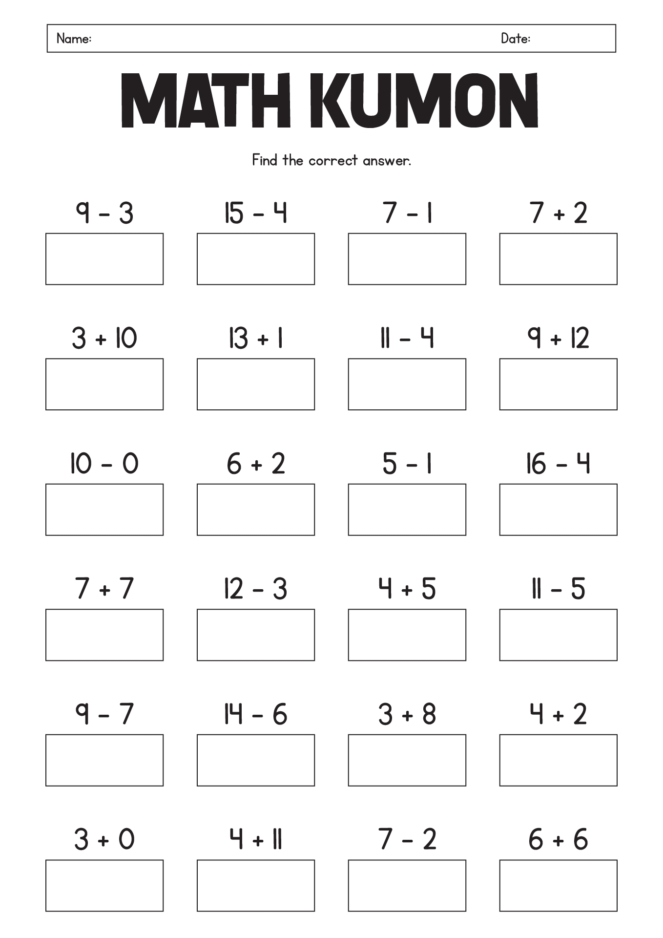 Kumon Level A Math Worksheets