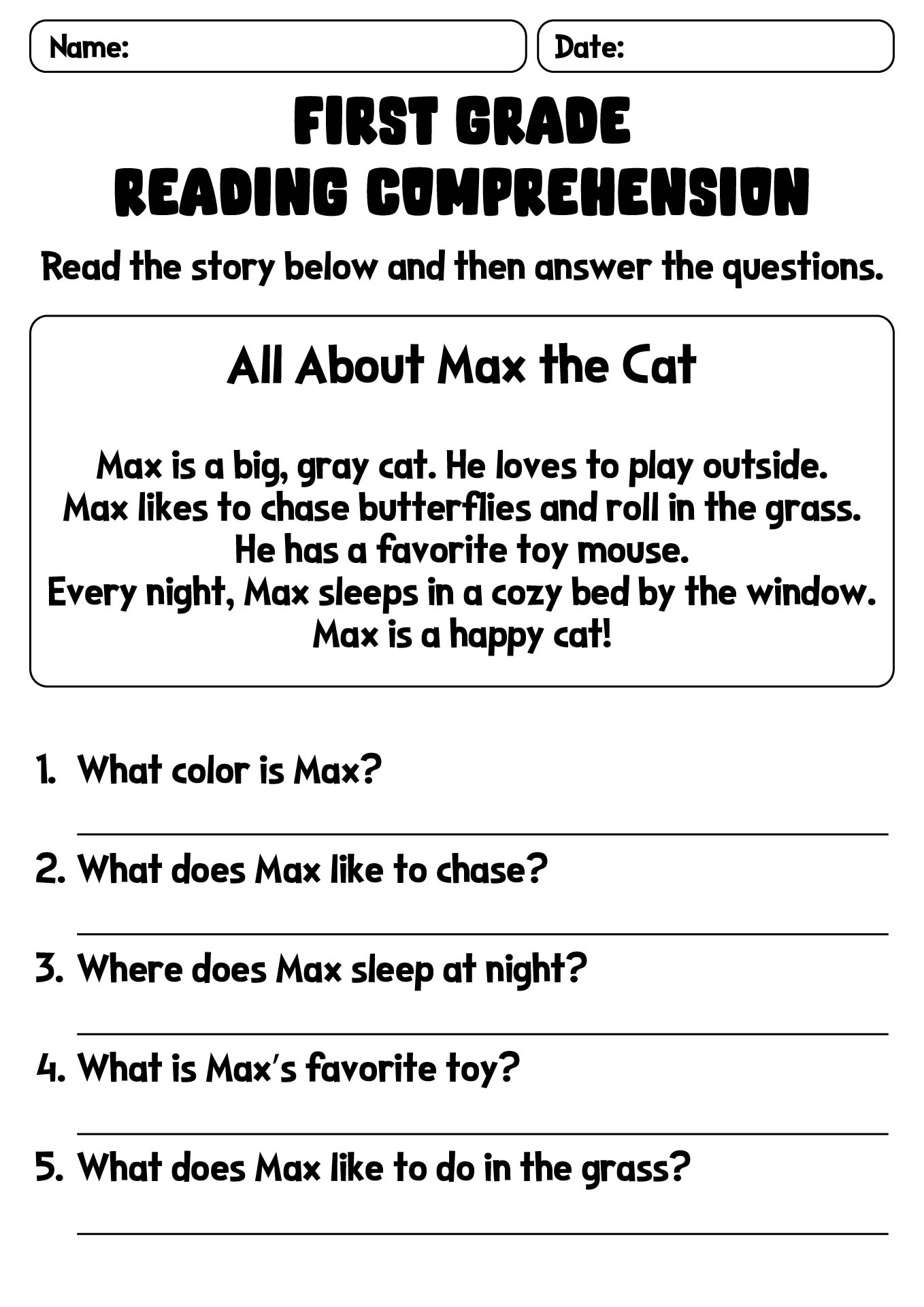 1st Grade Reading Comprehension Practice Worksheets