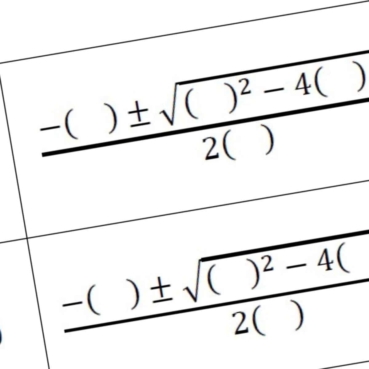 Free Printable Quadratic Equation Worksheet