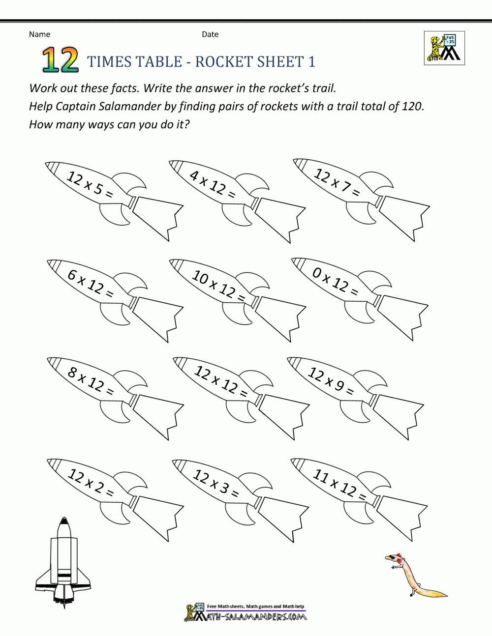 12 Times Table Worksheet Printable 12 Times Table Worksheet Printable