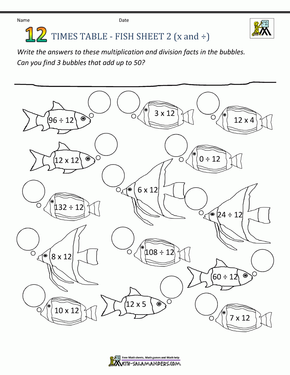 12 Times Tables Worksheets