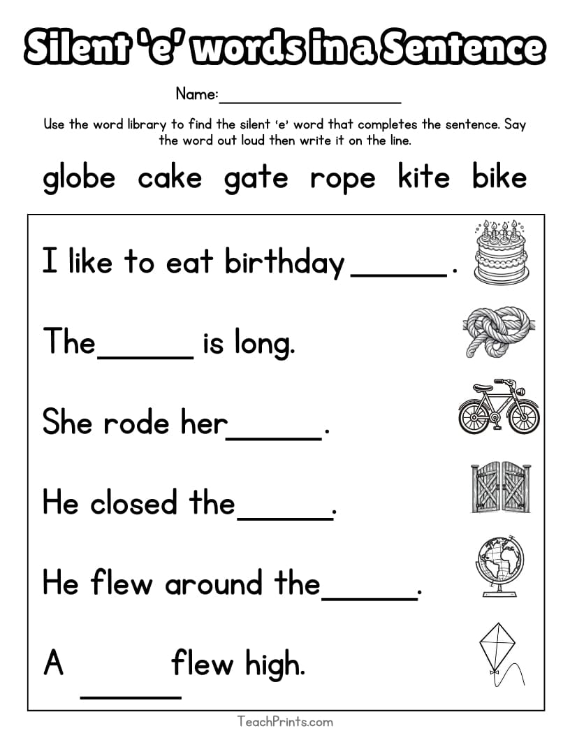 13 Silent E Worksheets Free PDF Printables Teach Prints