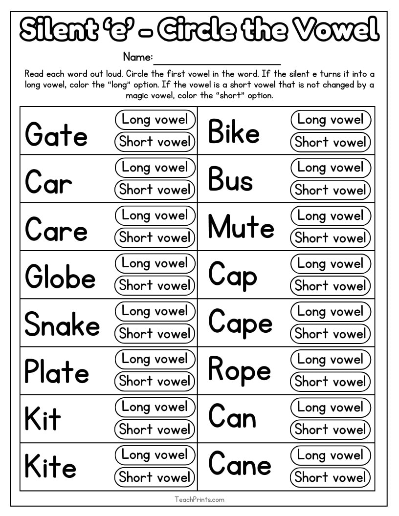 Silent E Worksheets Free Printable