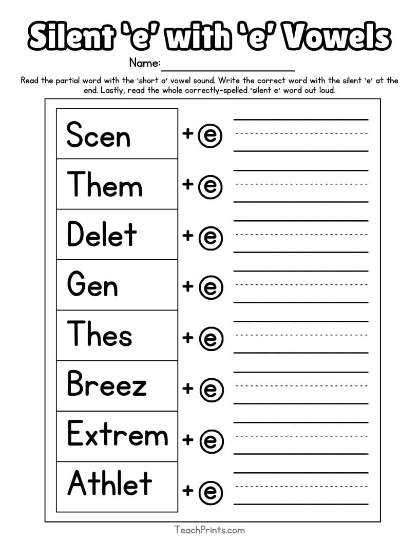 13 Silent E Worksheets Free PDF Printables Teach Prints